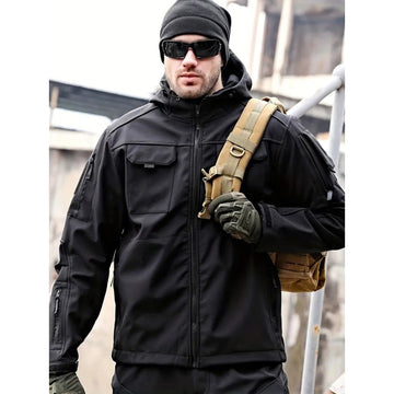 Men’s Tactical Soft Shell Jacket – Waterproof, Windproof & Warm Outdoor Hooded Coat